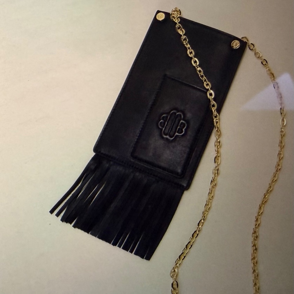 Maje Leather Fringe Phone Bag In Black - Picture 3 of 4